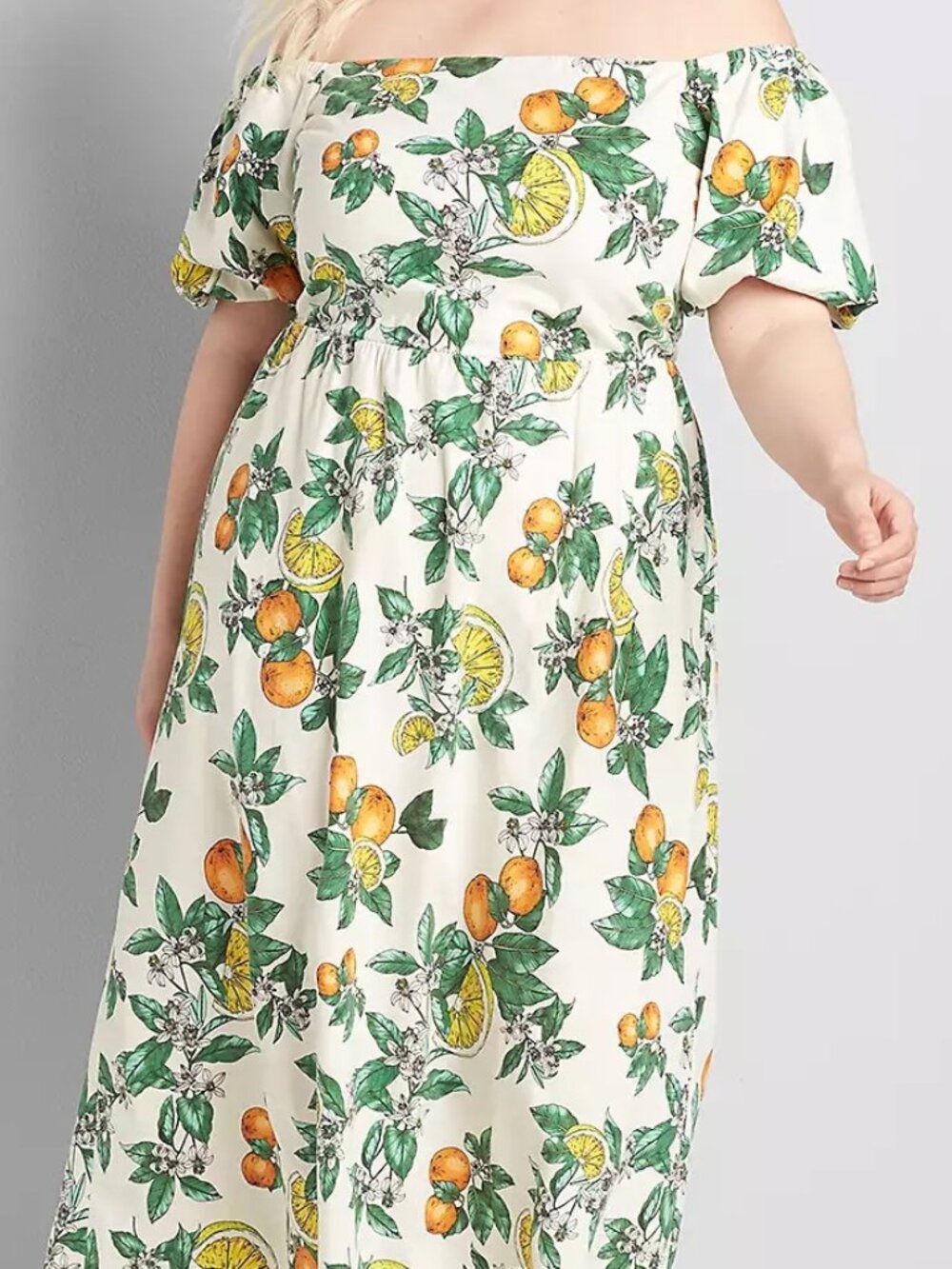 Lane Bryant Off-the-shoulder Lemon Orange Puff-sleeve Midi Dress Size 18